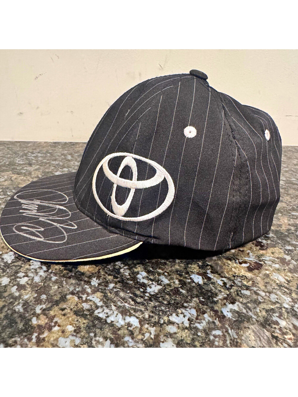 Toyota Racing NASCAR Black Pinstripe Hat Cap w/ Toyota Logo & Signed Brim